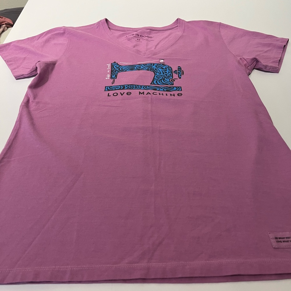 Life Is Good Pink Short Sleeve Tee with Graphic Design